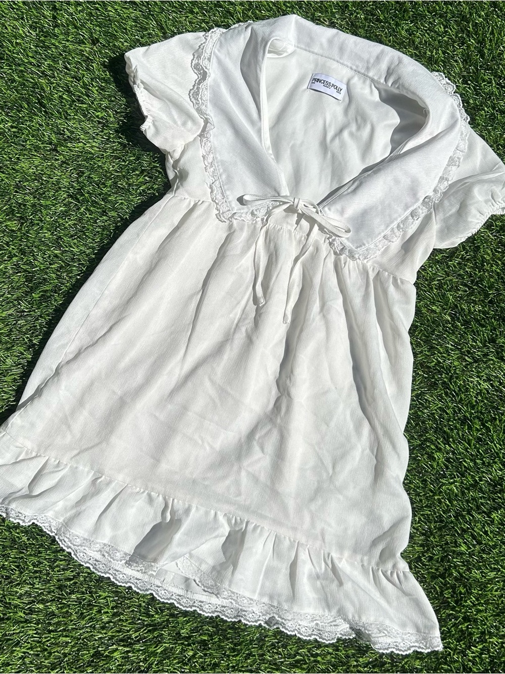 Mini White Collar Lace-Trim Dress- Princess Polly